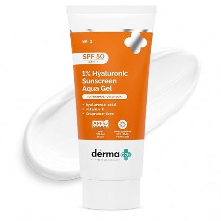 The Derma Co 1% Hyaluronic Sunscreen Aqua Gel SPF 50 PA++++ | Hydrating,