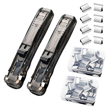 2 Pcs Handheld Reusable Creative Stapler Push Stapler Clips Paper Clamp Dispenser 40 Sheet,