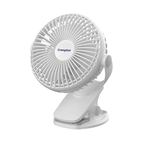 Crompton Siro Rechargeable Clip Fan 100MM | Safety Grill Design |